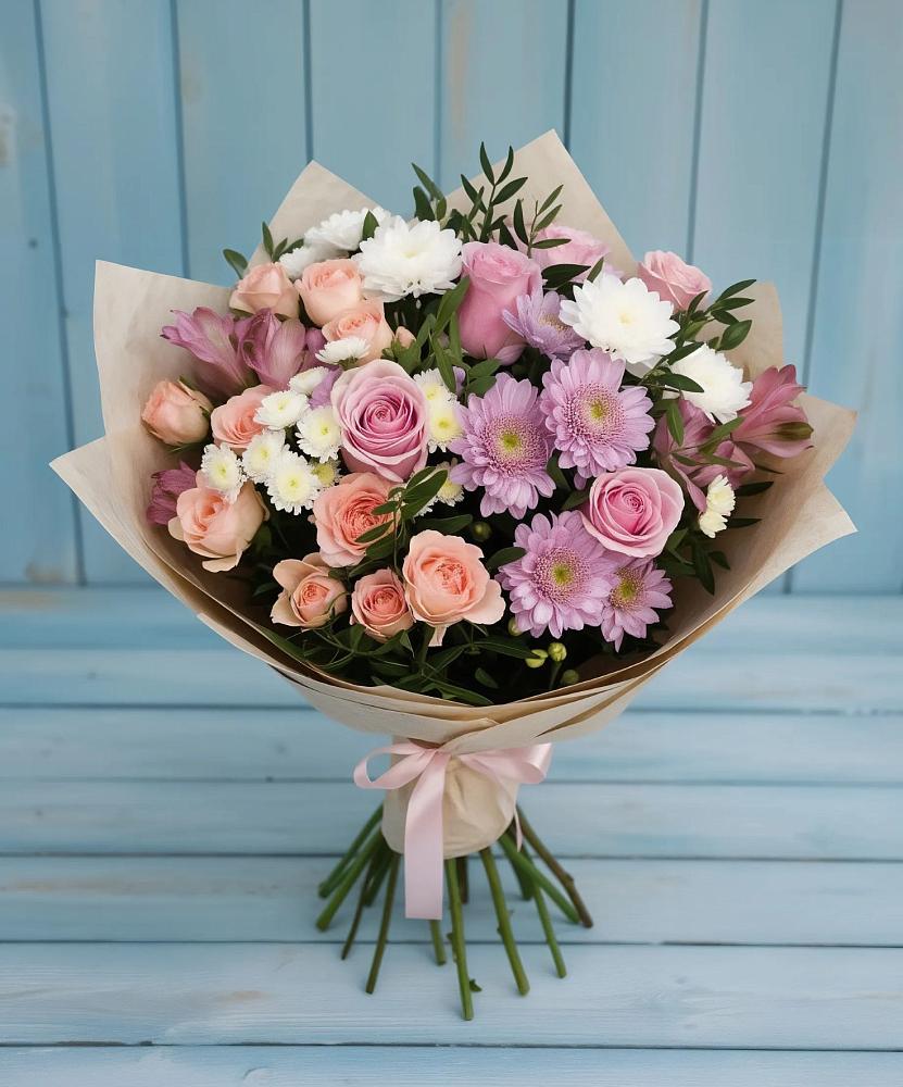 Букет цветов из: Хризантемы, Розы и Альстромерии в Поселке Учхоза Александрова