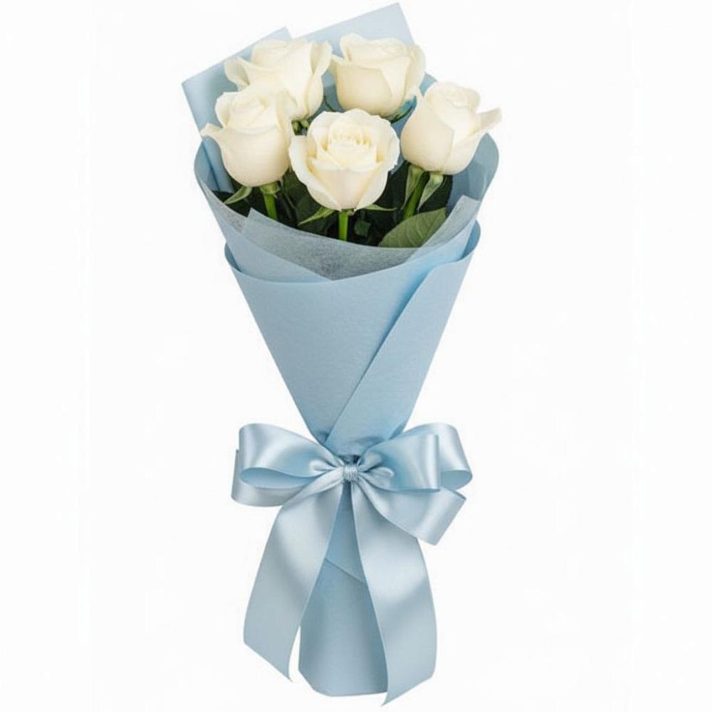Букет 5 Белых роз Проуд в Поселке Учхоза Александрова