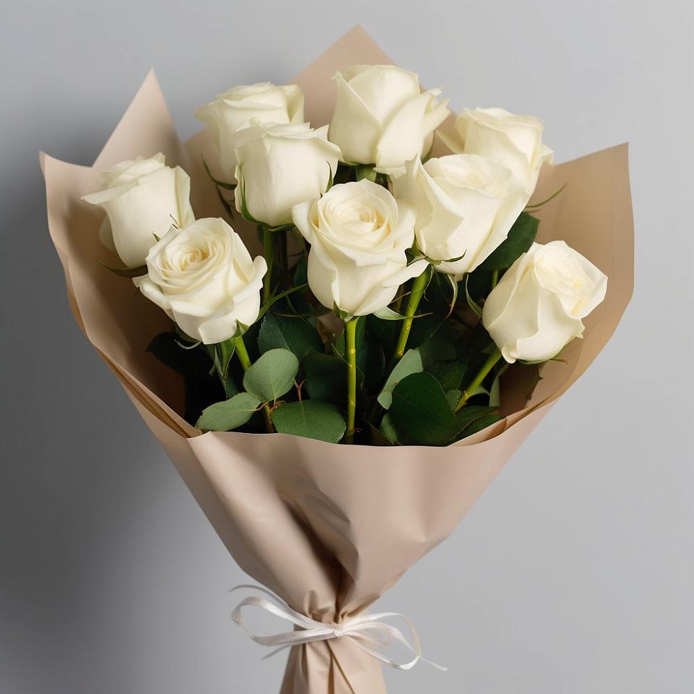 Букет 9 Белых роз Эдлесс Лав в Поселке Учхоза Александрова