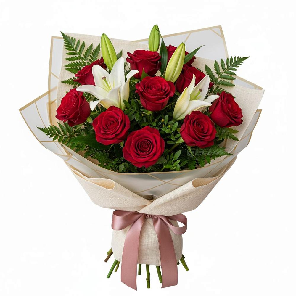 Букет цветов из: Лилии и Розы в Поселке Учхоза Александрова