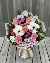 Букет цветов из:  Альстромерии, Гвоздики, Розы и Хризантемы в Поселке Учхоза Александрова