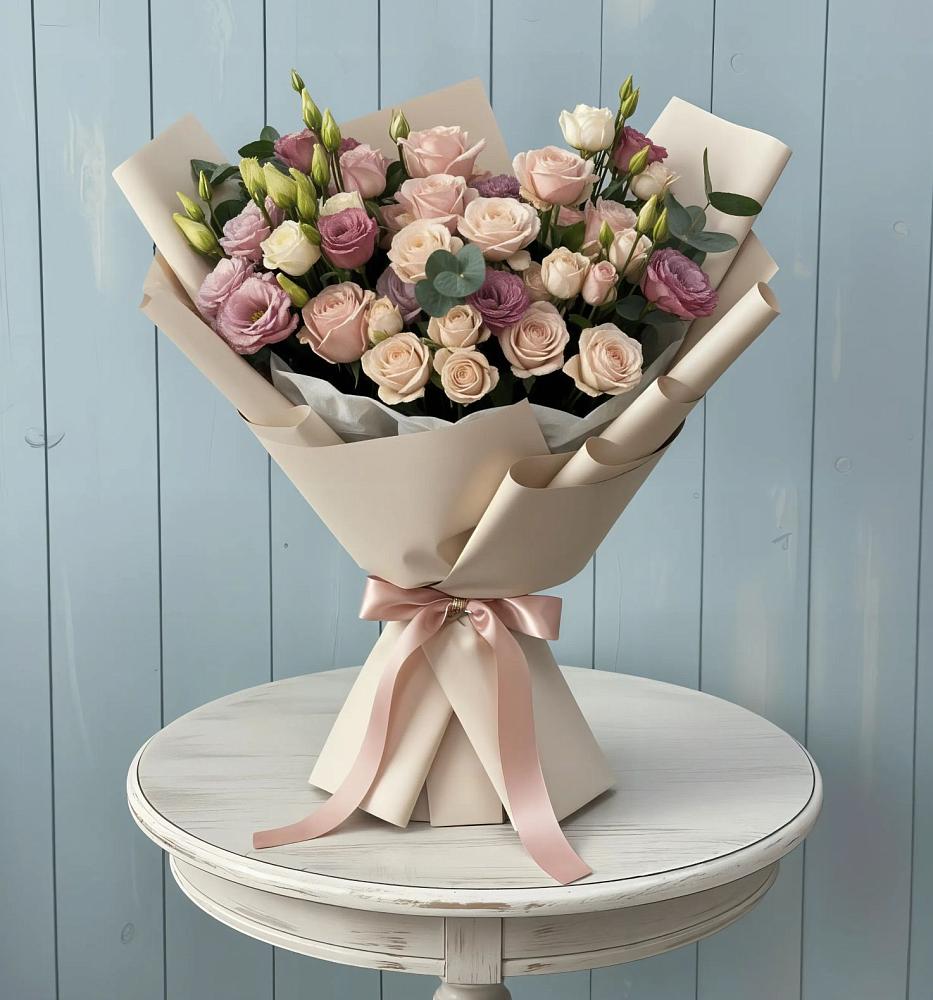 Букет цветов из: Розы и Лизиантусы в Поселке Учхоза Александрова