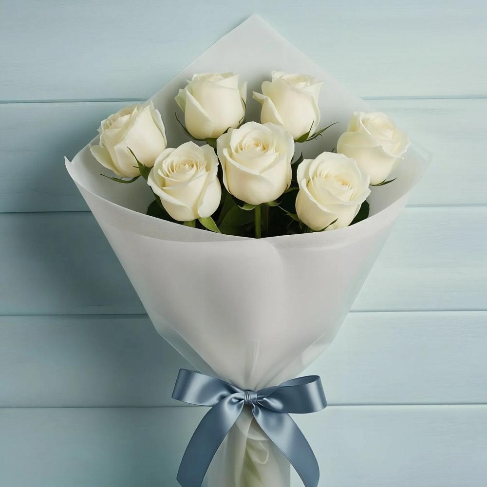 Букет 7 Белых роз Эдлесс Лав в Поселке Учхоза Александрова